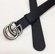 Gucci Double G Silver Buckle Textured Leather Belt Black - 2