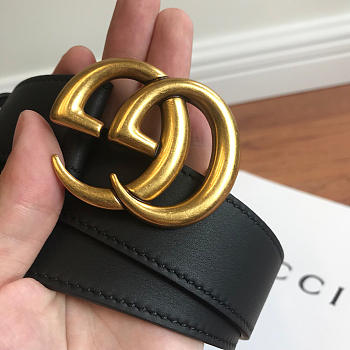 Gucci Double G Wide Leather Belt Antique Brass Buckle Black