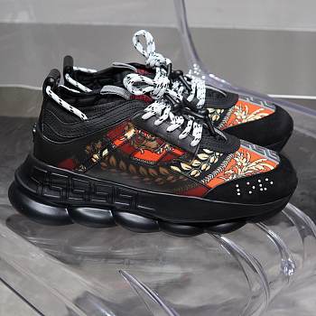 Versace Chain Reaction Trainers Black Orange Pattern