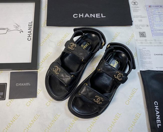 Chanel 21C Dad Sandal Black Caviar Gold CC Logo Dad Sandal - 1