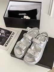 Chanel 21C Dad Sandal Silver Caviar Gold CC Logo - 1