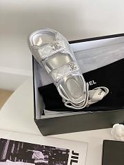 Chanel 21C Dad Sandal Silver Caviar Gold CC Logo - 2