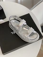 Chanel 21C Dad Sandal Silver Caviar Gold CC Logo - 3