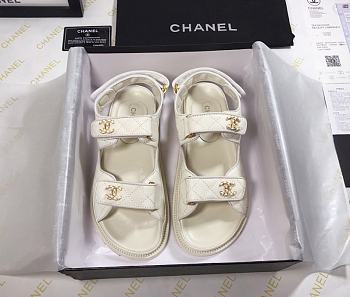 Chanel 21C Dad Sandal White Caviar Gold CC Logo