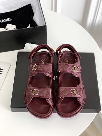 Chanel 21C Dad Sandal Wine Red Caviar Gold CC Logo