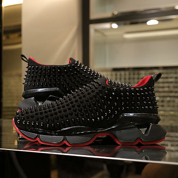 Christian Louboutin Black Spike Sock Leather Sneakers