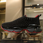 Christian Louboutin Black Spike Sock Leather Sneakers - 3