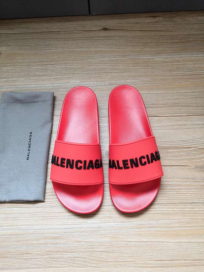 Balenciaga Red Rubber Logo Pool Slides 565826 W1S80-6090 - 1