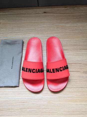 Balenciaga Red Rubber Logo Pool Slides 565826 W1S80-6090