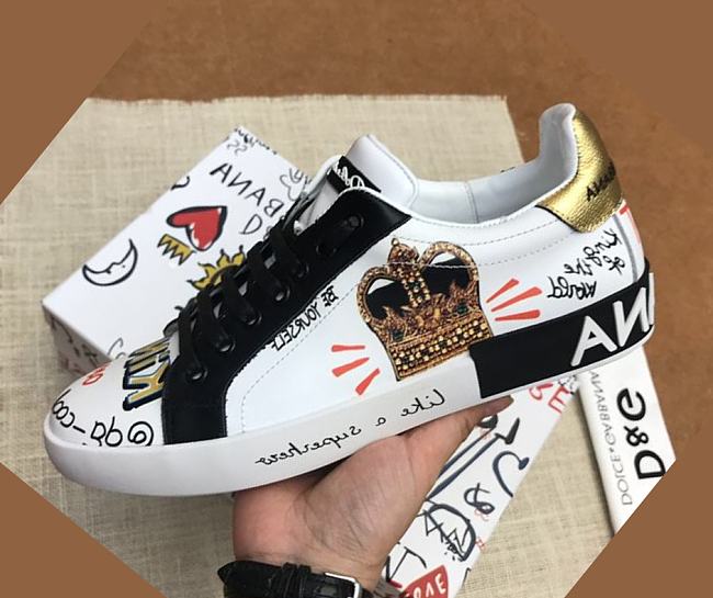 Dolce & Gabbana Portofino Sneakers in Printed Nappa Calfskin with Patch White - 1