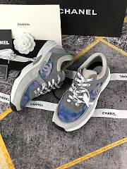 Chanel Women's Blue Grey Low Top Logo Sneaker - 5