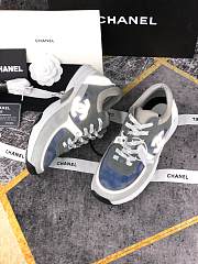 Chanel Women's Blue Grey Low Top Logo Sneaker - 6