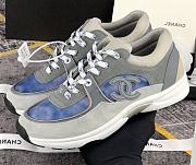 Chanel Women's Blue Grey Low Top Logo Sneaker - 1