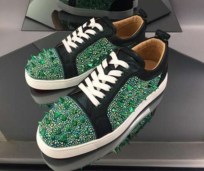 Christian Louboutin Louis Junior Pik Pik Strass Flat Black Green - 1