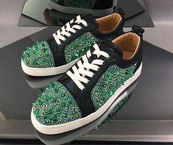 Christian Louboutin Louis Junior Pik Pik Strass Flat Black Green