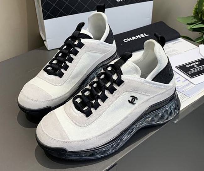 Chanel Low Top Trainer Velvet Black Black and White - 1