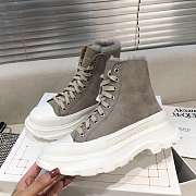 Alexander McQueen Tread Slick Lace Up Boots High Top Grey Fur Lining - 1