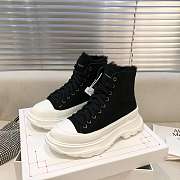 Alexander McQueen Tread Slick Lace Up Boots High Top Black White Fur Lining - 1