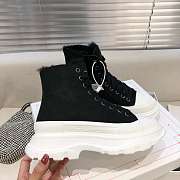 Alexander McQueen Tread Slick Lace Up Boots High Top Black White Fur Lining - 4