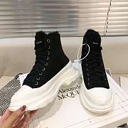 Alexander McQueen Tread Slick Lace Up Boots High Top Black White Fur Lining - 3