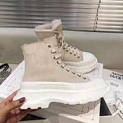 Alexander McQueen Tread Slick Low Lace Up Boots High Top Beige Fur Lining - 3