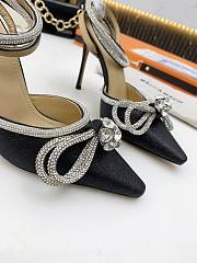 Mach & Mach Crystal Embellished Bow Anklet Satin Pumps Black - 5