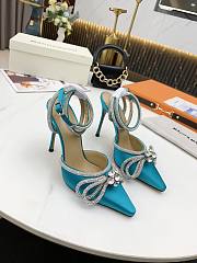 Mach & Mach Crystal Embellished Bow Anklet Satin Pumps Blue - 6