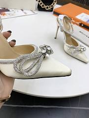 Mach & Mach Crystal Embellished Bow Anklet Satin Pumps Cream - 4