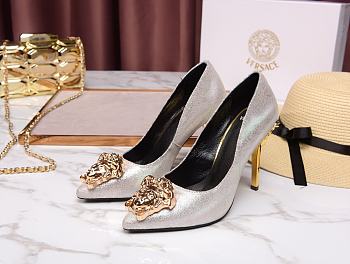 Versace La Medusa Attaching Leather Pumps Silver