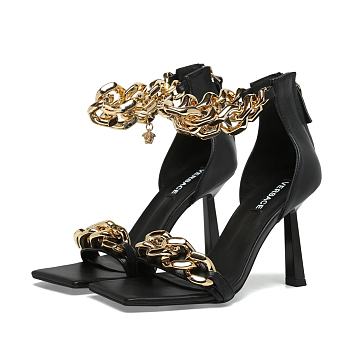 Versace Medusa Chain Nappa Leather Sandals Black