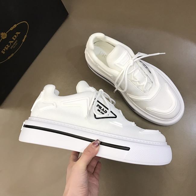 Prada Macro Re-Nylon and Brushed Leather Sneakers All White Black - 1