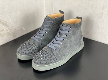 Christian Louboutin Lou Spikes Flat Grey