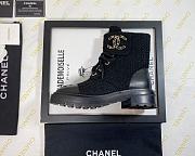 Chanel Premium Fabrics All Black Quilted Lace Up Boots Logo Toe Cap - 2