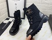 Chanel Premium Fabrics All Black Quilted Lace Up Boots Logo Toe Cap - 3