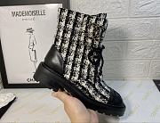 Chanel Premium Fabrics Black White Quilted Lace Up Boots Logo Toe Cap - 2