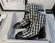 Chanel Premium Fabrics Black White Quilted Lace Up Boots Logo Toe Cap - 3