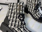 Chanel Premium Fabrics Black White Quilted Lace Up Boots Logo Toe Cap - 6