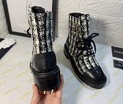 Chanel Premium Fabrics Black White Quilted Lace Up Boots Logo Toe Cap - 4