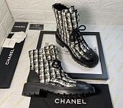 Chanel Premium Fabrics Black White Quilted Lace Up Boots Logo Toe Cap - 5