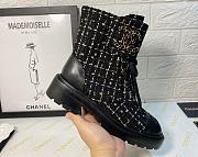 Chanel Premium Fabrics Black Yellow Quilted Lace Up Boots Logo Toe Cap - 2