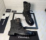 Chanel Premium Fabrics Black Yellow Quilted Lace Up Boots Logo Toe Cap - 5