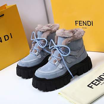 Fendi Force Velvet Fur Lace-ups Blue Boots