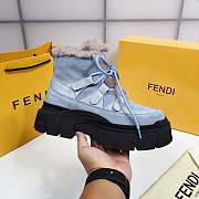 Fendi Force Velvet Fur Lace-ups Blue Boots - 2