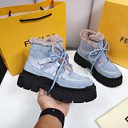 Fendi Force Velvet Fur Lace-ups Blue Boots - 3