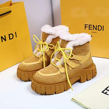 Fendi Force Velvet Fur Lace-ups Yellow Boots