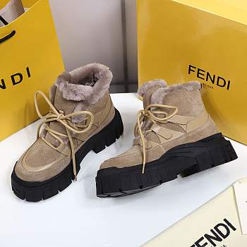 Fendi Force Velvet Fur Lace-ups Brown Boots