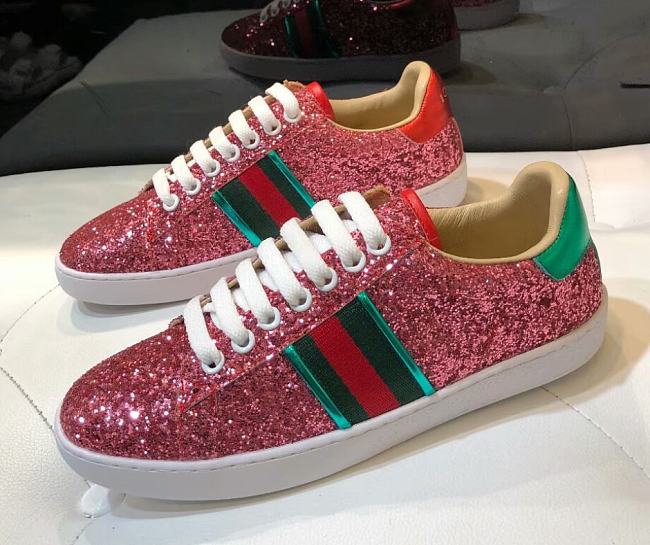 Gucci Ace Leather Sneaker Glitter Beads Pink - 1