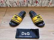 Dolce & Gabbana Crown Logo Embossed Slides Black Yellow - 2