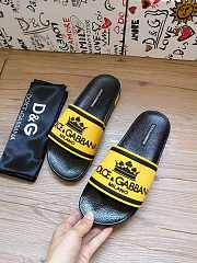 Dolce & Gabbana Crown Logo Embossed Slides Black Yellow - 4