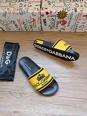 Dolce & Gabbana Crown Logo Embossed Slides Black Yellow - 5